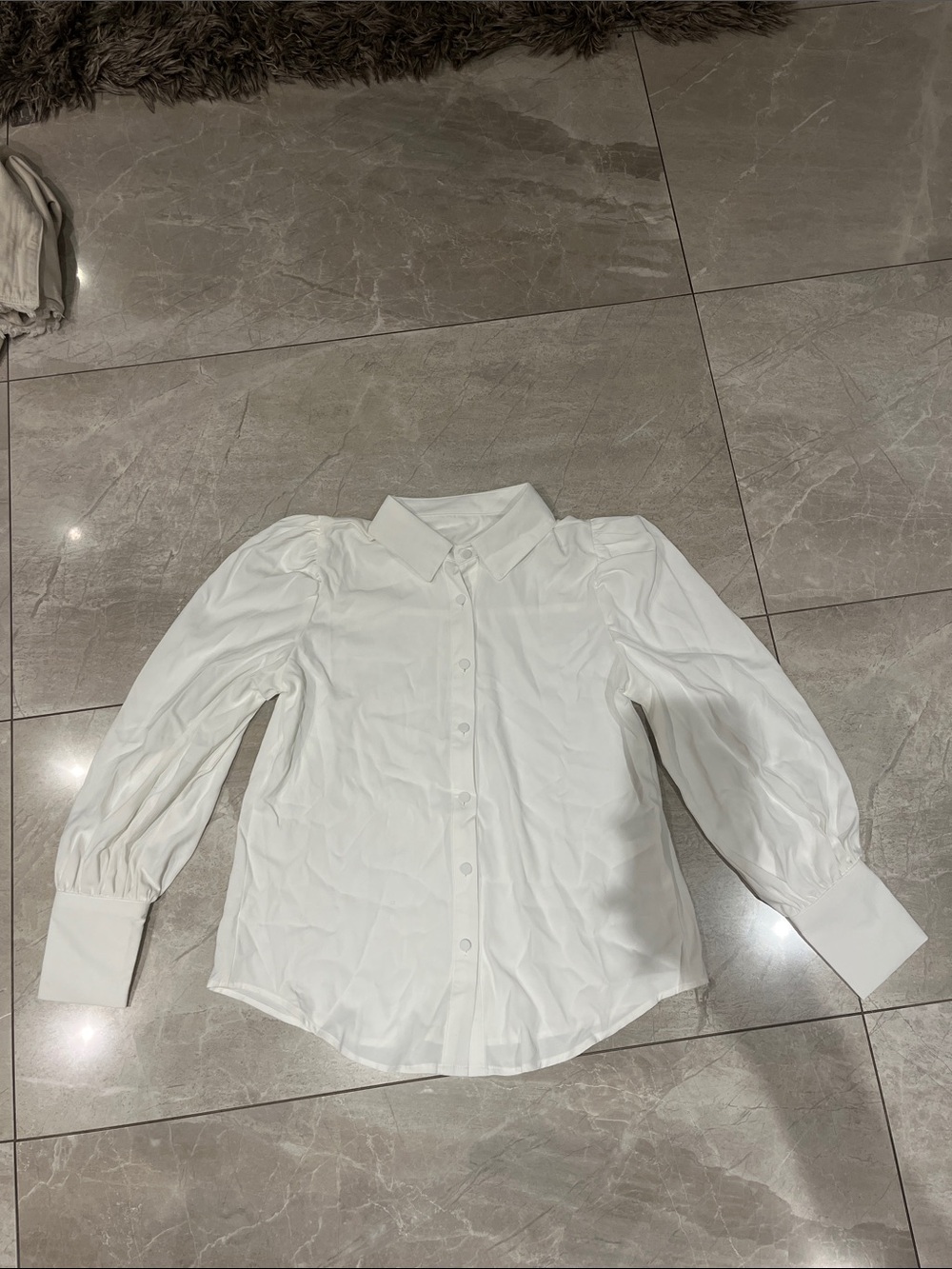 White Puff-Sleeve Button-Front Girls' Shirt